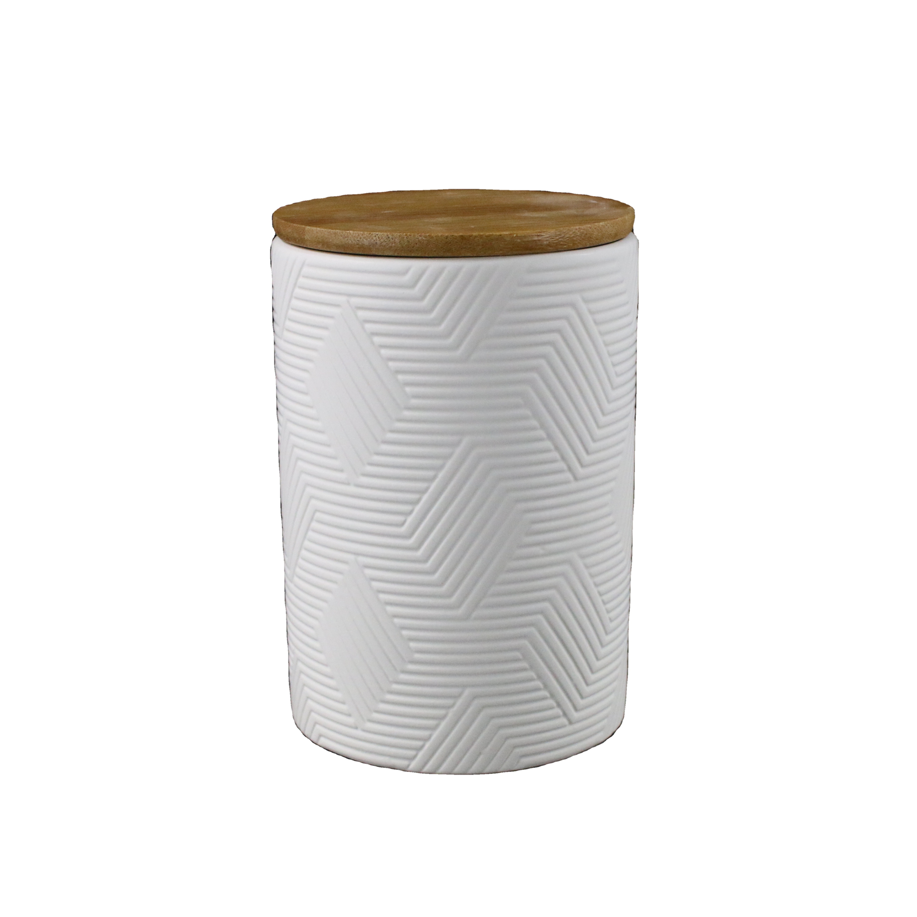 Cylinder Shape Sealed Pots Food Storage Ceramic Stoneware Tea Coffee Sugar Canister with Wooden Lid