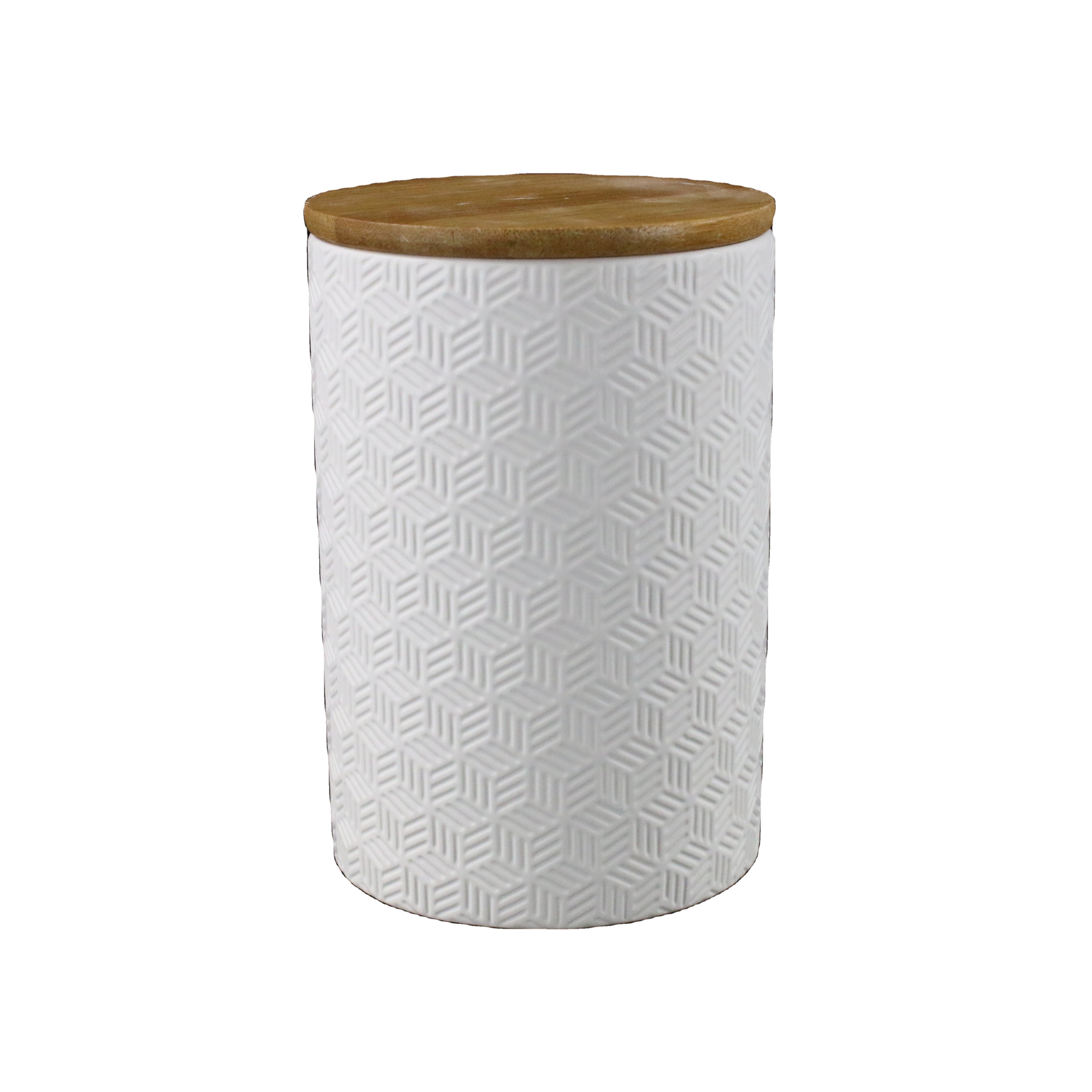 Cylinder Shape Sealed Pots Food Storage Ceramic Stoneware Tea Coffee Sugar Canister with Wooden Lid