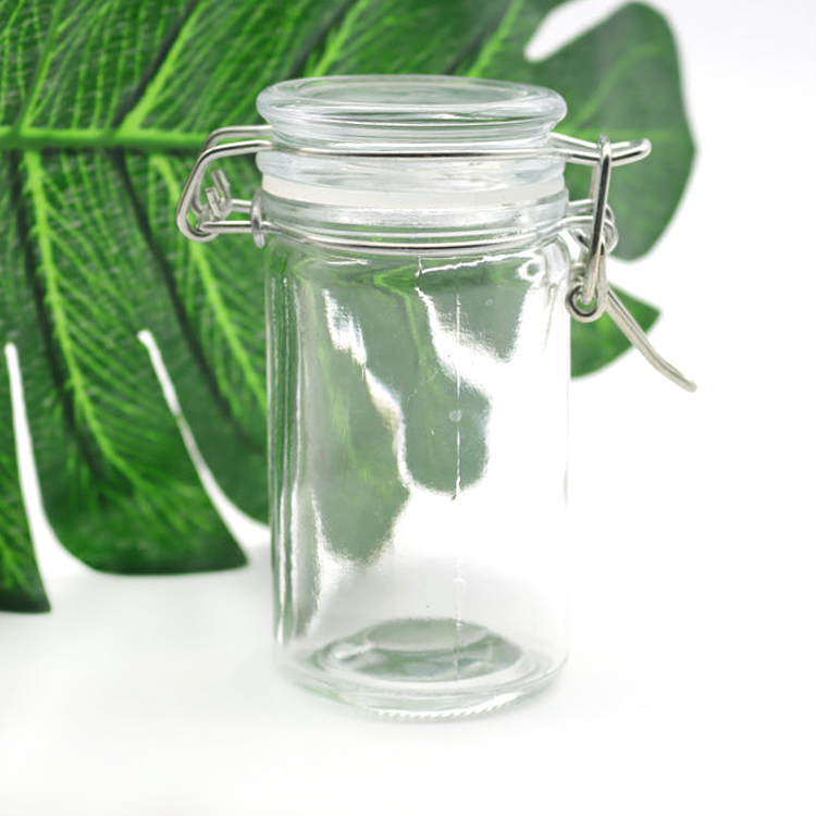 Cylinder Small Glass Spice Jars With Leak Proof Rubber Gasket and Hinged Lid for home / kitchen / wedding