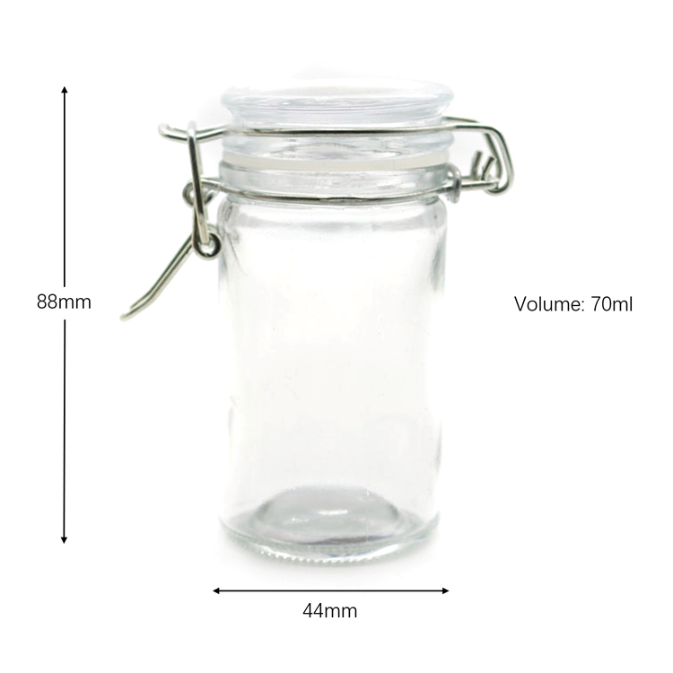 Cylinder Small Glass Spice Jars With Leak Proof Rubber Gasket and Hinged Lid for home / kitchen / wedding