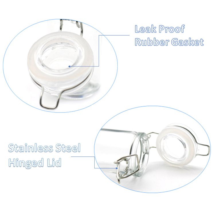 Cylinder Small Glass Spice Jars With Leak Proof Rubber Gasket and Hinged Lid for home / kitchen / wedding