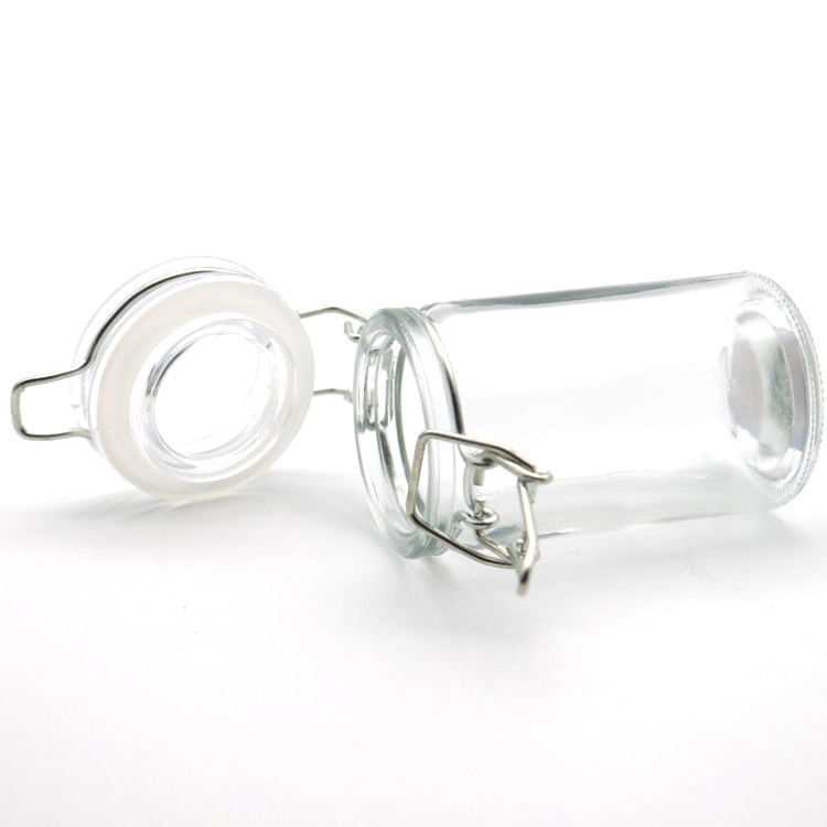 Cylinder Small Glass Spice Jars With Leak Proof Rubber Gasket and Hinged Lid for home / kitchen / wedding