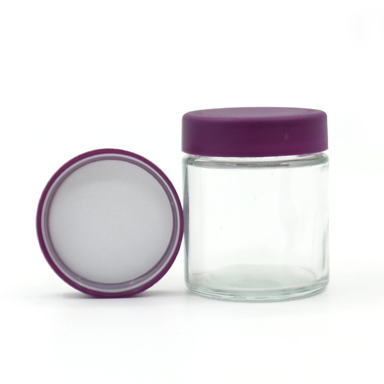 Cylinder Transparent child resistant glass jar with plastic screw lid