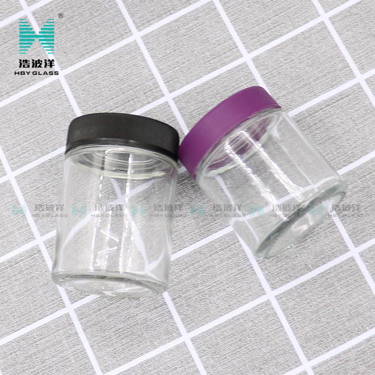 Cylinder Transparent child resistant glass jar with plastic screw lid