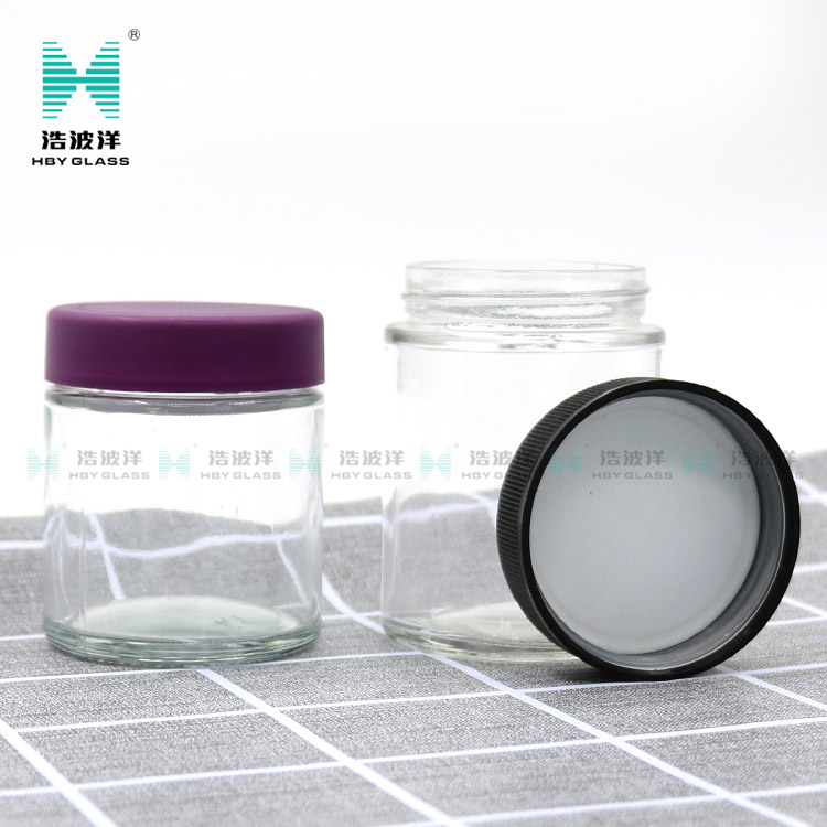 Cylinder Transparent child resistant glass jar with plastic screw lid