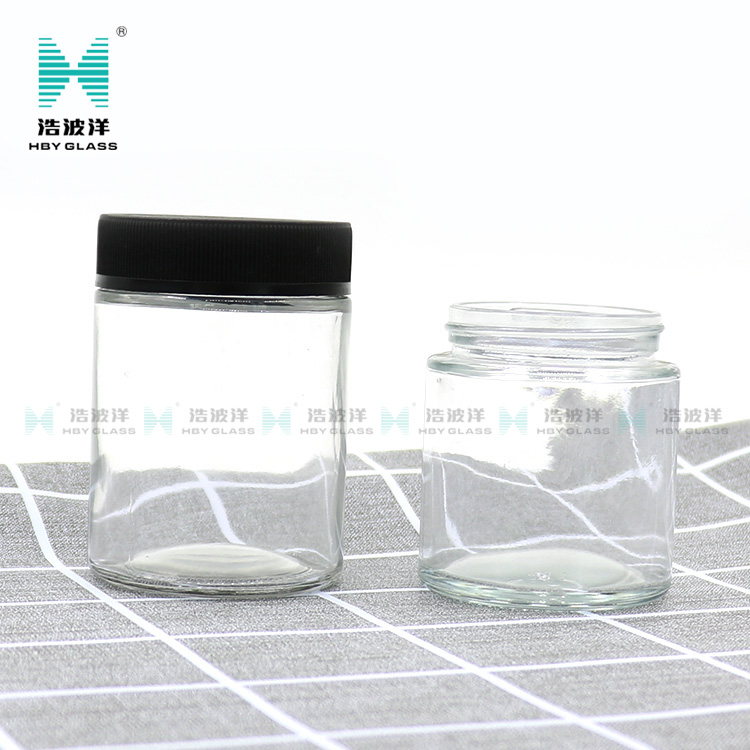 Cylinder Transparent child resistant glass jar with plastic screw lid