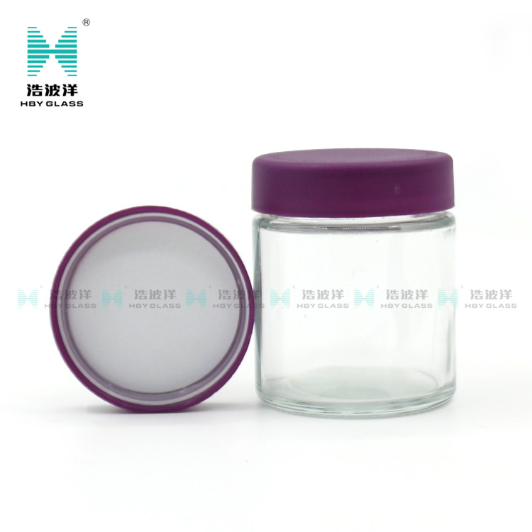 Cylinder Transparent child resistant glass jar with plastic screw lid