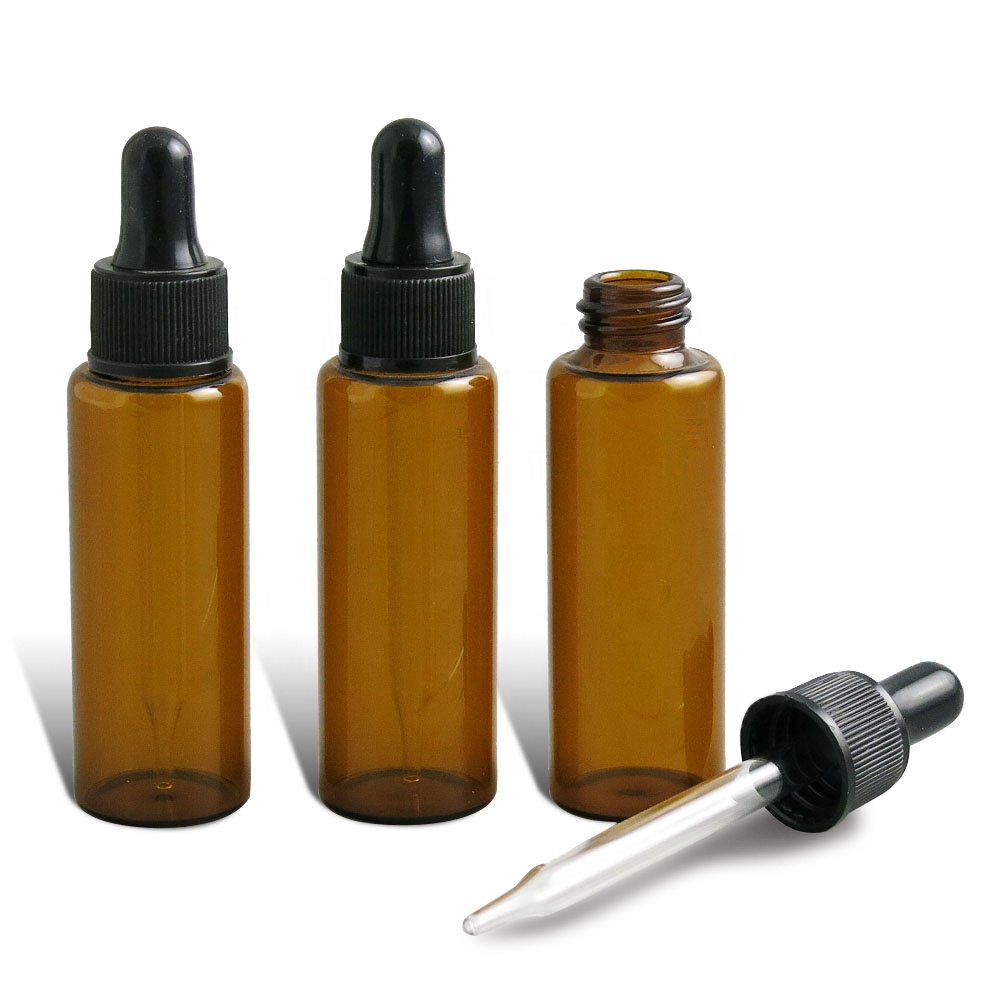 Cylinder amber dropper bottle 30ml brown glass vial and pipiette 1 oz