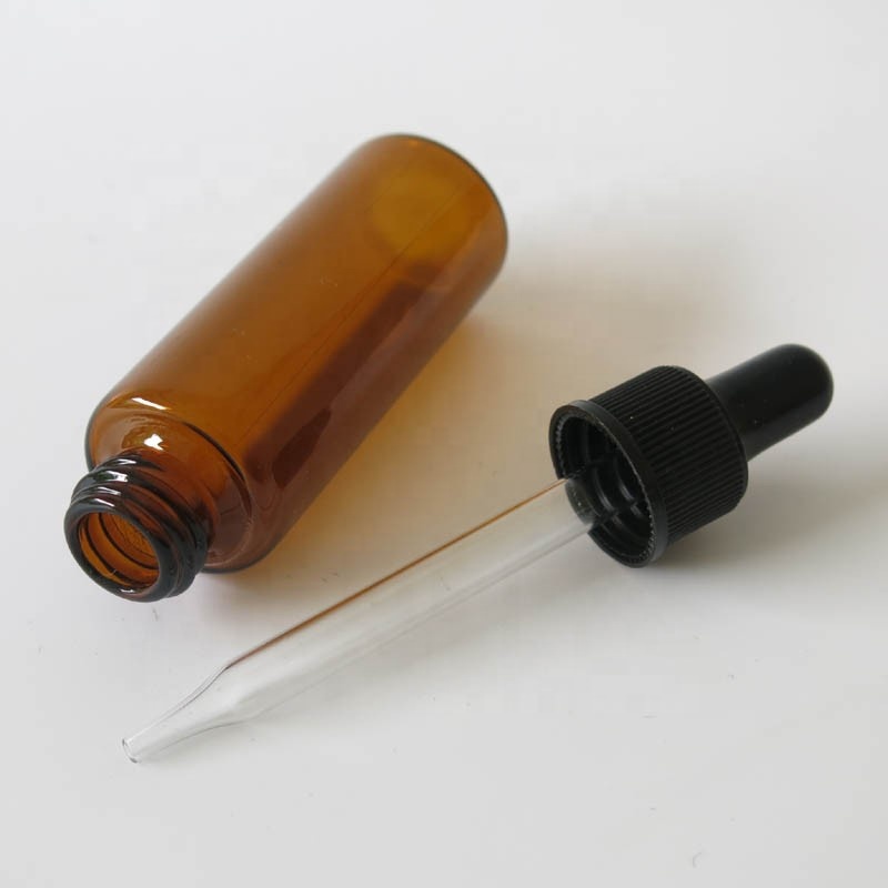 Cylinder amber dropper bottle 30ml brown glass vial and pipiette 1 oz