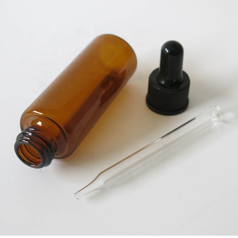 Cylinder amber dropper bottle 30ml brown glass vial and pipiette 1 oz