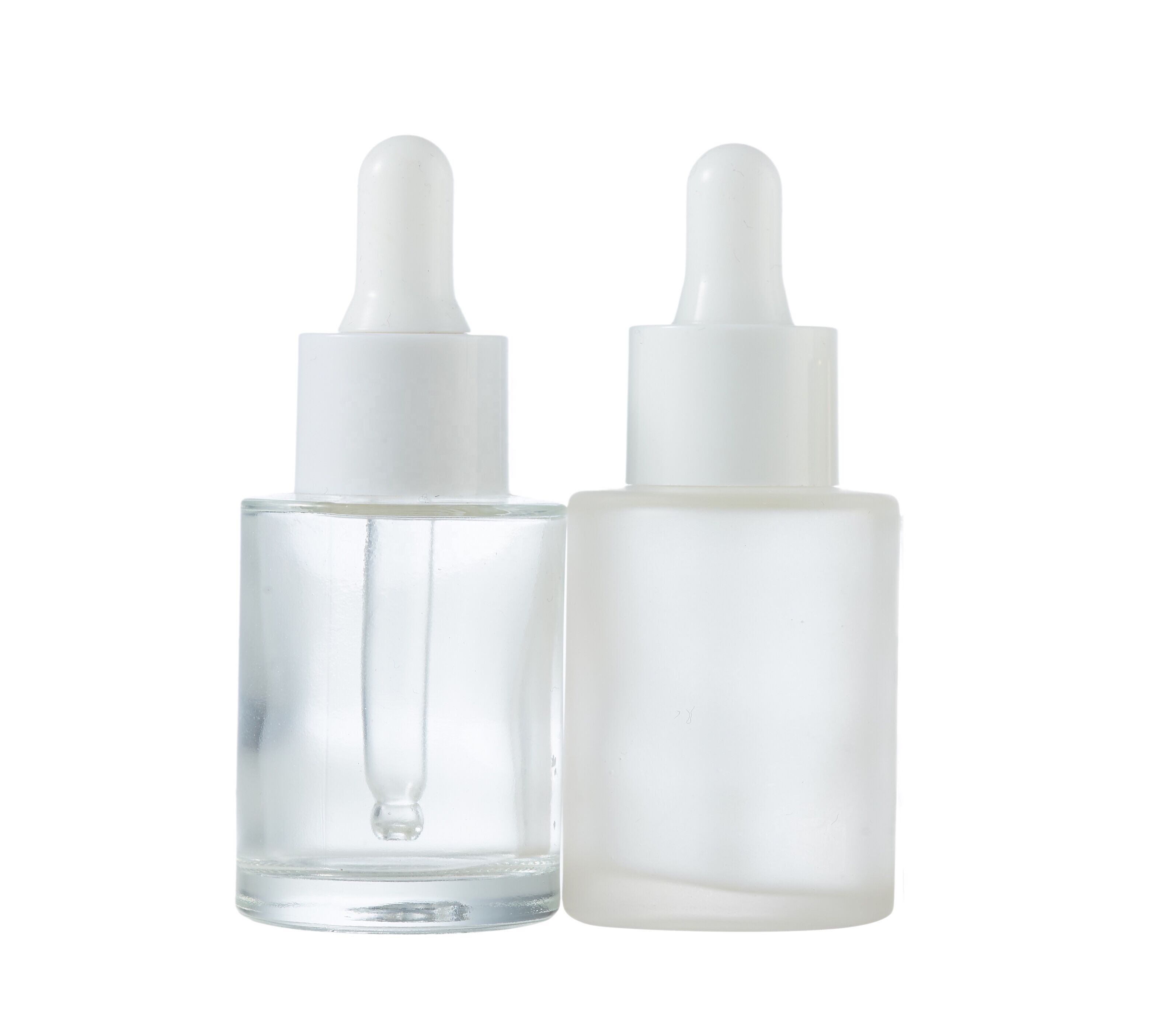 Cylinder fast delivery 20ml flat shoulder clear frosted serum essential oil glass dropper bottle