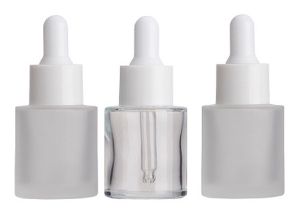 Cylinder fast delivery 20ml flat shoulder clear frosted serum essential oil glass dropper bottle