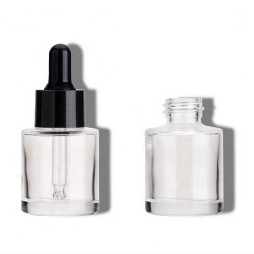 Cylinder fast delivery 20ml flat shoulder clear frosted serum essential oil glass dropper bottle