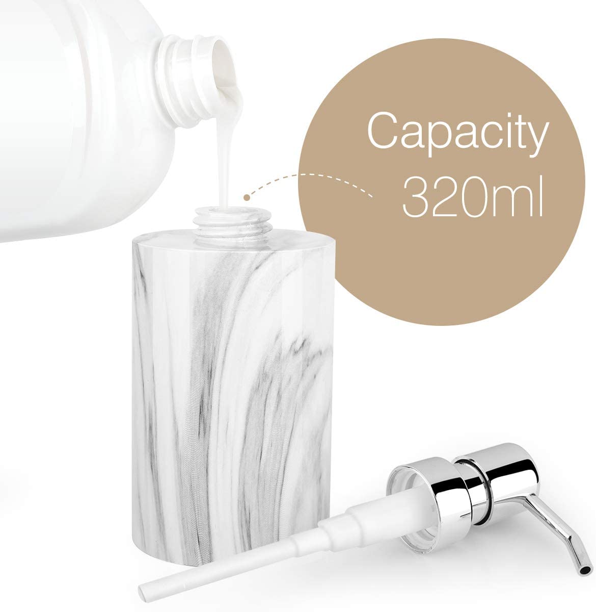 Cylinder-shaped White Marble Lotion Liquid Soap Pump Bottles