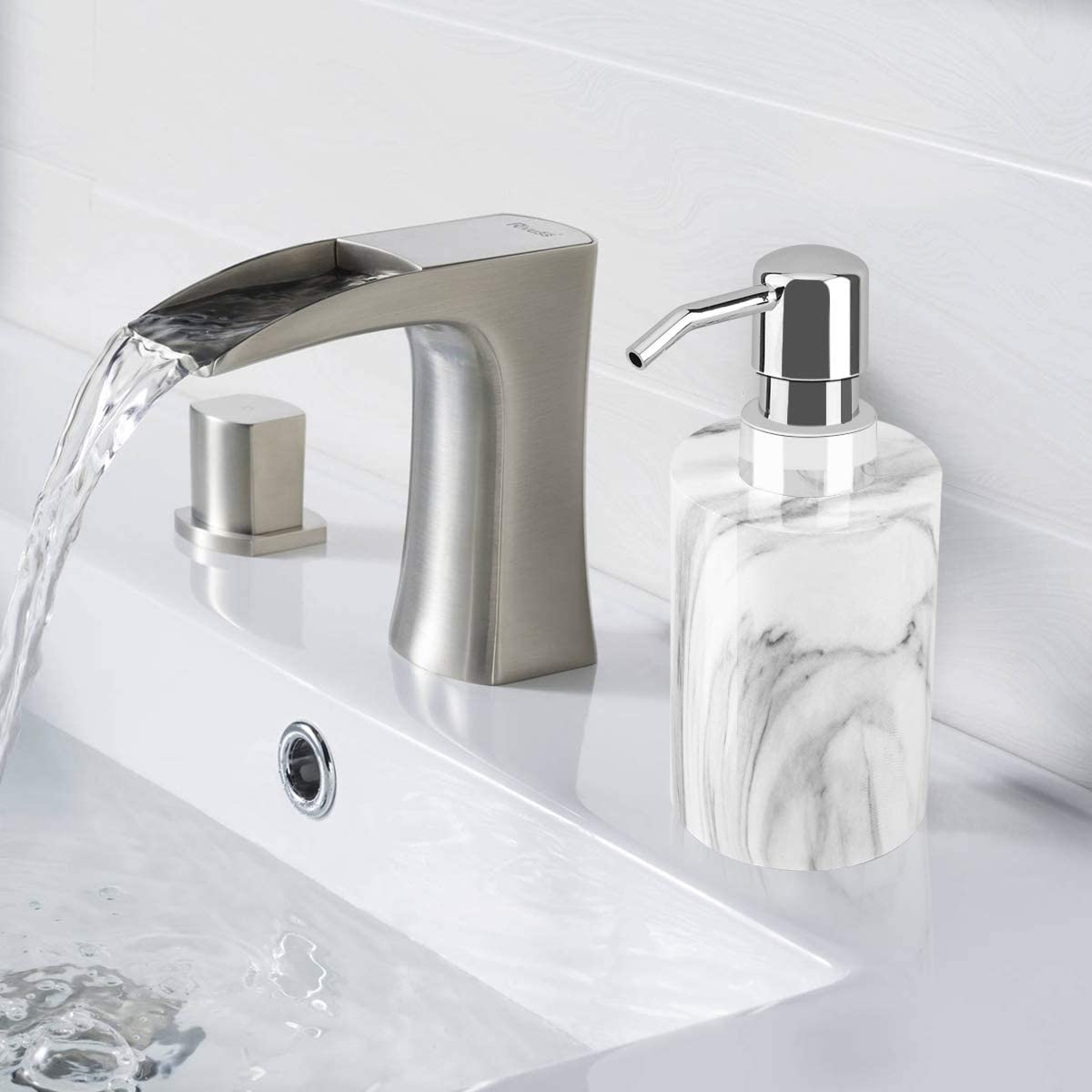 Cylinder-shaped White Marble Lotion Liquid Soap Pump Bottles