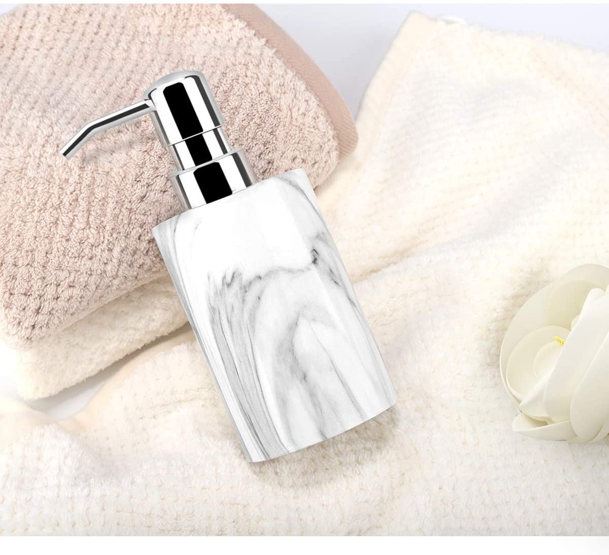 Cylinder-shaped White Marble Lotion Liquid Soap Pump Bottles