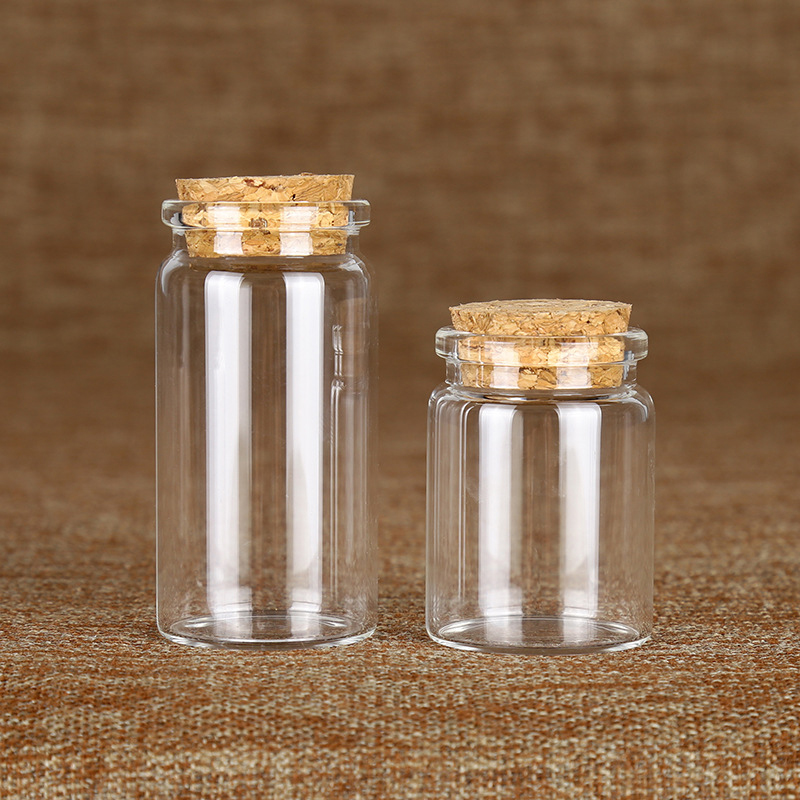 Cylinder tube pyrex borosilicon Glass Jar With Bamboo Lid food Storage Jar  Glass Jars With Airtight cork cap