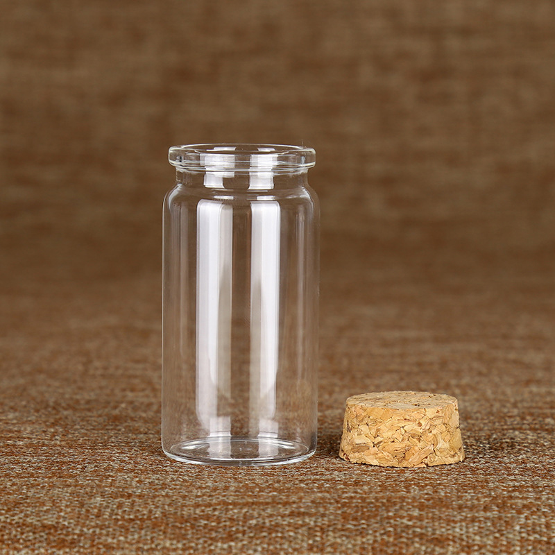 Cylinder tube pyrex borosilicon Glass Jar With Bamboo Lid food Storage Jar Glass Jars With Airtight cork cap