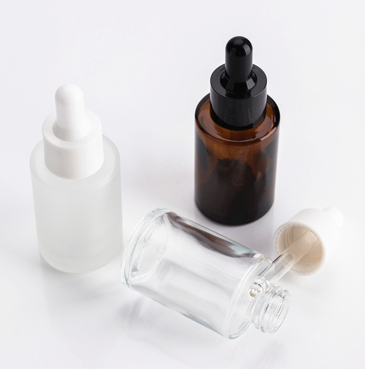 Cylindrical flat shoulder essencial oil dropper bottle 30ml matt clear in stock