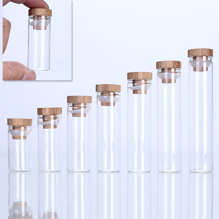 D22mm Empty glass bottle small Flat Glass Vial Test Tube with bamboo Lid for Tea Leaf