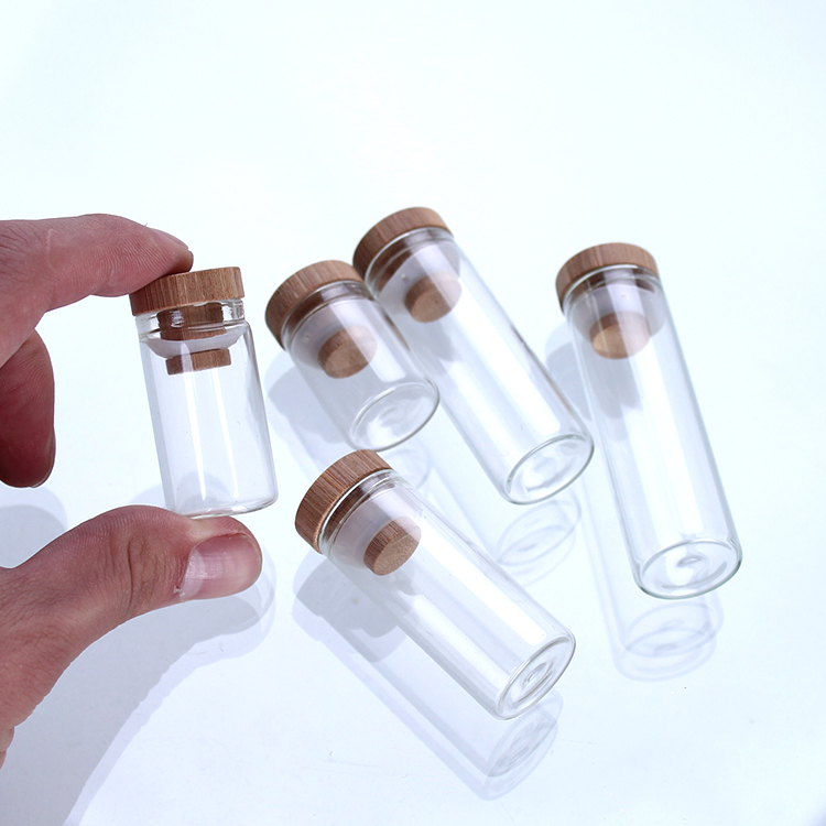 D22mm Empty glass bottle small Flat Glass Vial Test Tube with bamboo Lid for Tea Leaf
