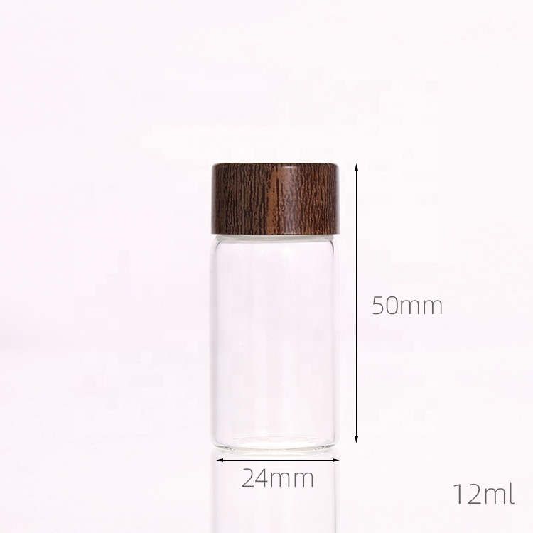 D24mm diameter 10ml vials Mini wood color lid glass jars and bottles for food packaging