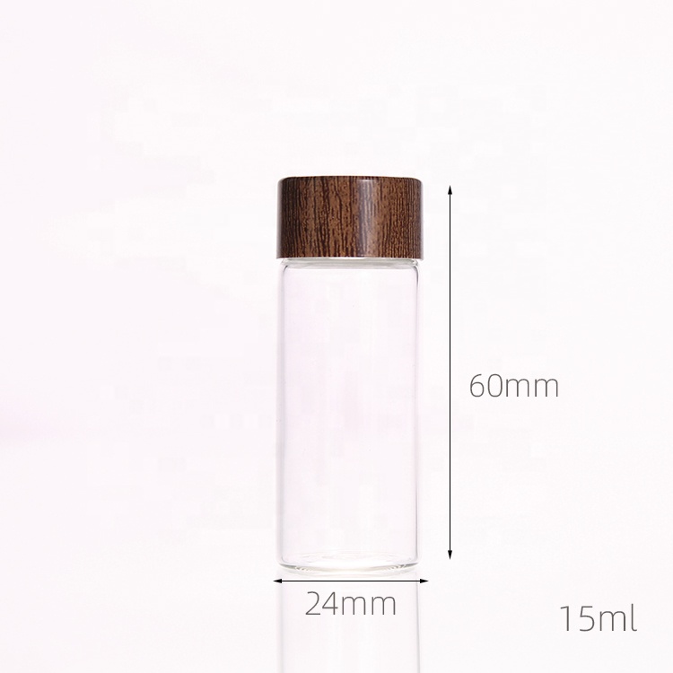 D24mm diameter 10ml vials Mini wood color lid glass jars and bottles for food packaging