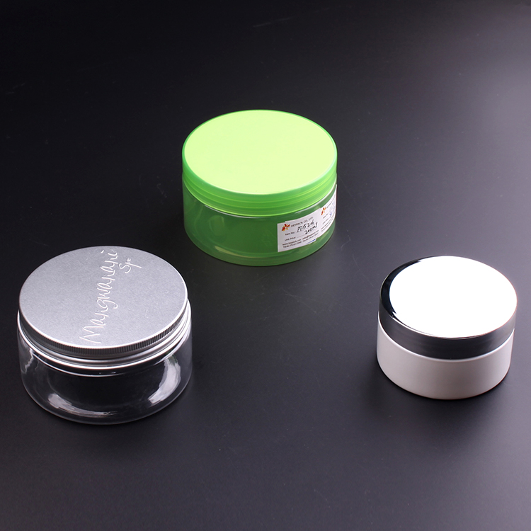 D89mm 8oz clear cosmetic cream plastic pet jar with aluminum lid