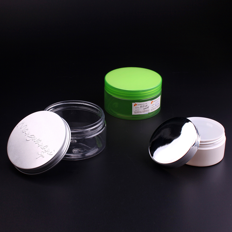 D89mm 8oz clear cosmetic cream plastic pet jar with aluminum lid