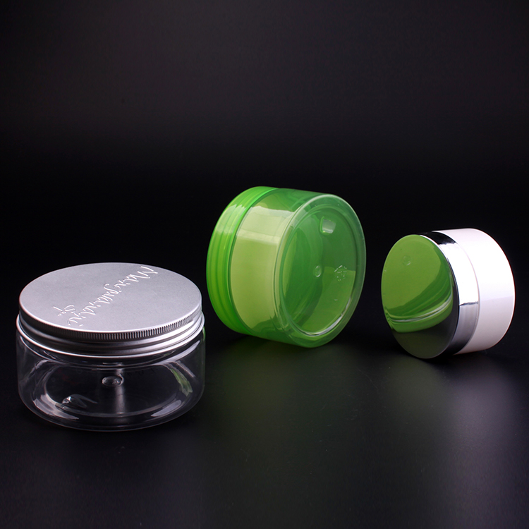 D89mm 8oz clear cosmetic cream plastic pet jar with aluminum lid