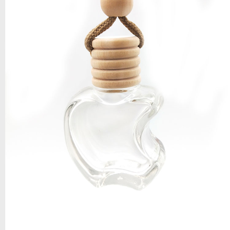 DFG10004 5ml 8ml 10ml clear color apple shape hanging rope wooden cap glass car perfume bottle