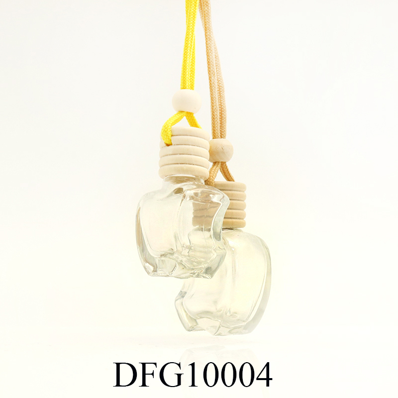 DFG10004 5ml 8ml 10ml clear color apple shape hanging rope wooden cap glass car perfume bottle