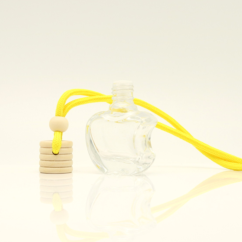 DFG10004 5ml 8ml 10ml clear color apple shape hanging rope wooden cap glass car perfume bottle