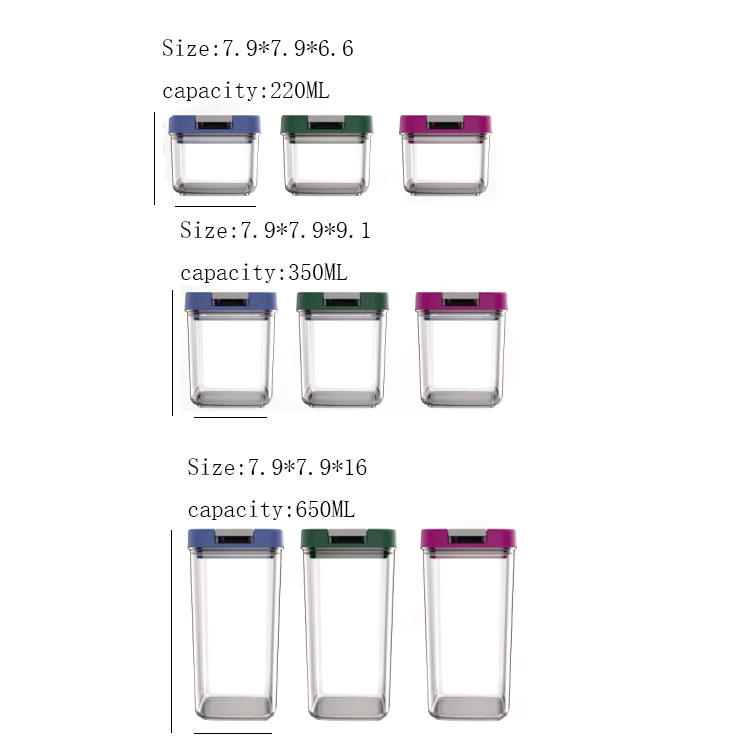 DTK 650ml plastic large vaccum seal jar PP square sealed jar for household