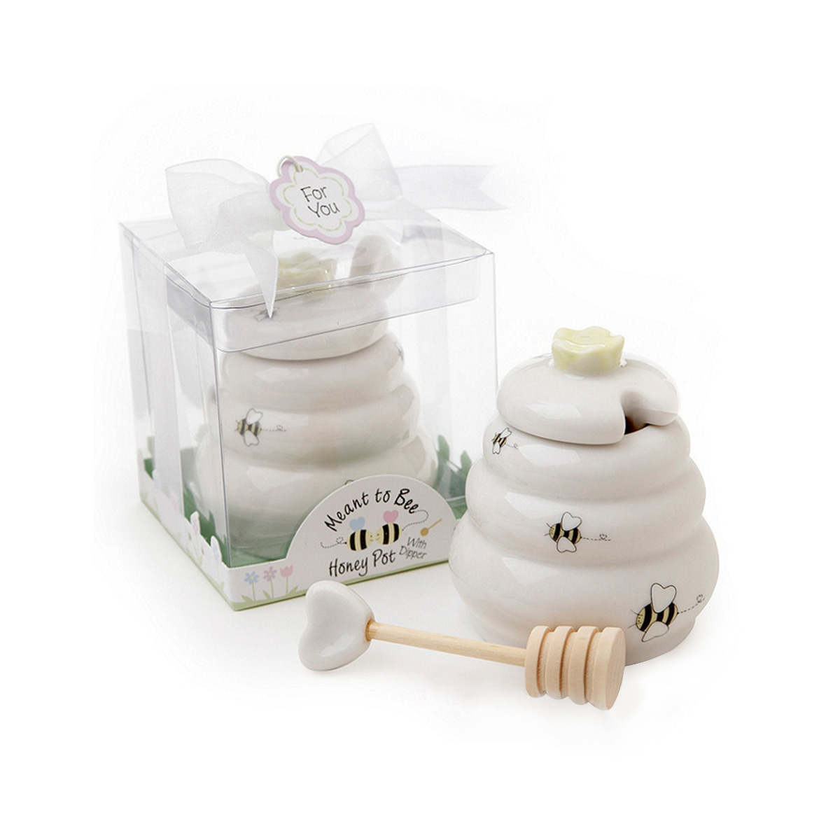 DTK New Shape Design Small Bee Design Ceramic Honey Jar with Dripper