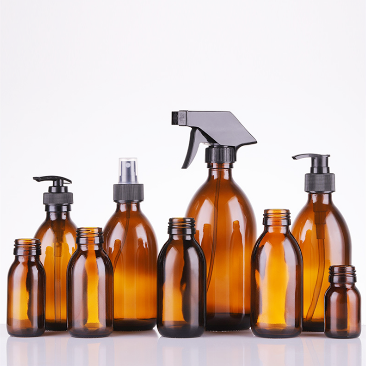 Daily Life Used Amber Or Transparent Color Glass Pump Bottle