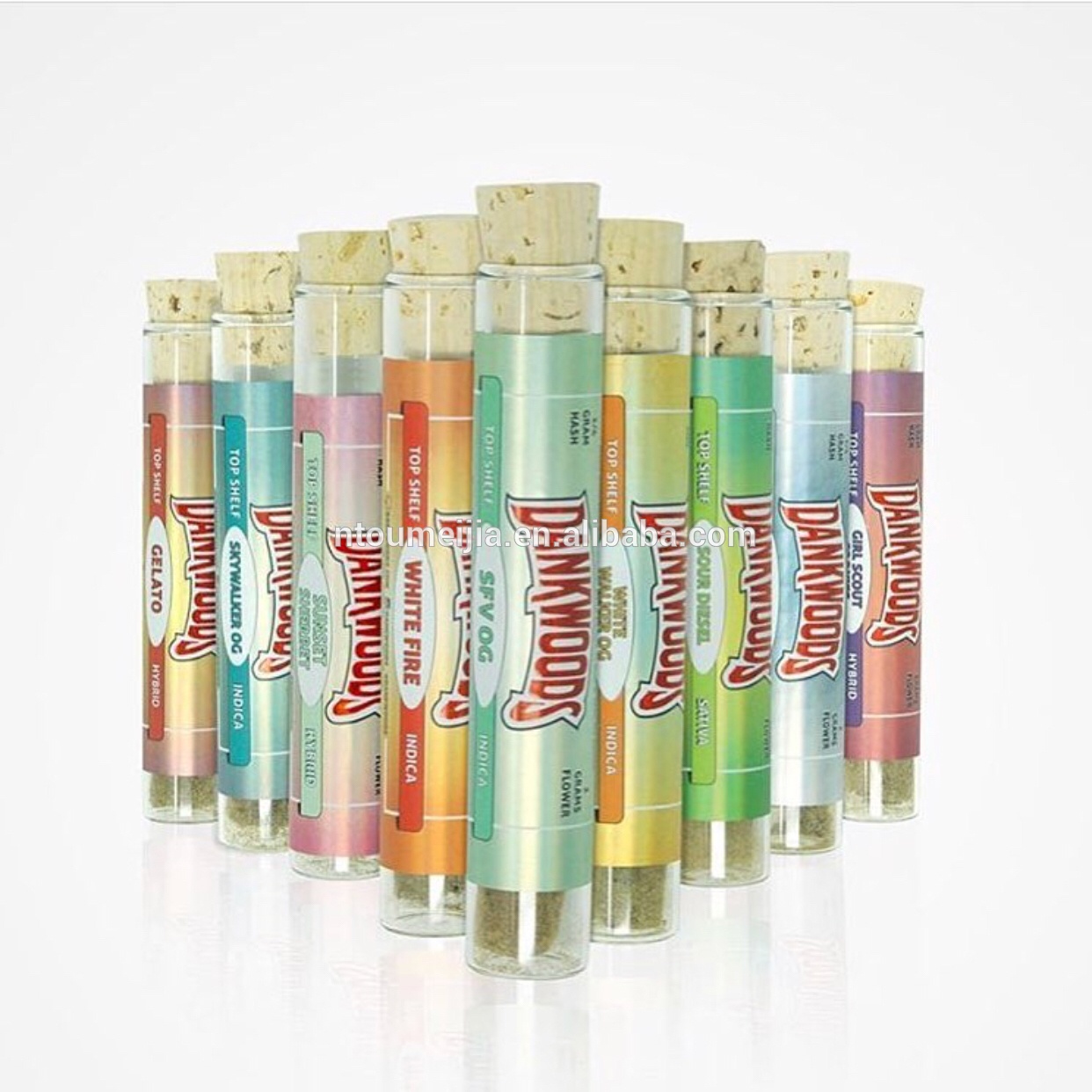 DankWoods Prerolled Joint Glass Tube With Cork with Customized Stickers