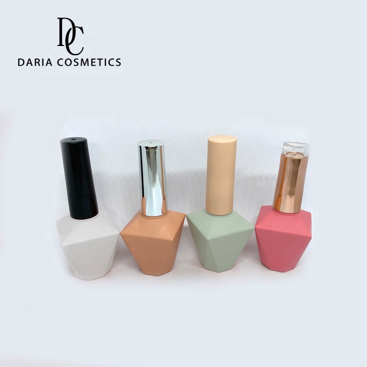 Daria Cosmetics diamond factory price free sample print logo 15ml empty gel nail polish bottles with diamond silver lids