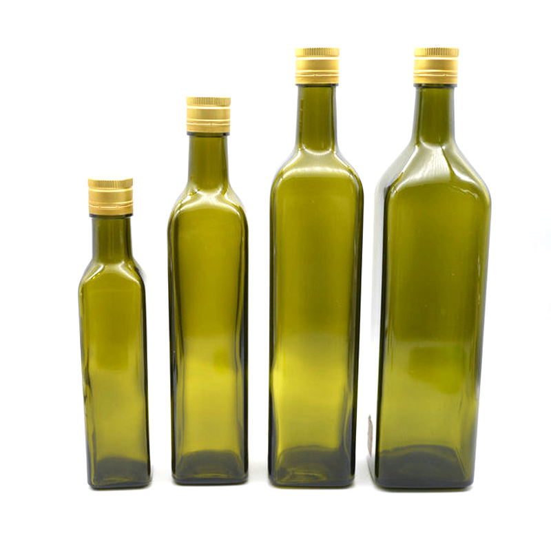 Dark Green square Fancy Cooking oil Olive Oil Glass Bottle with metal lid
