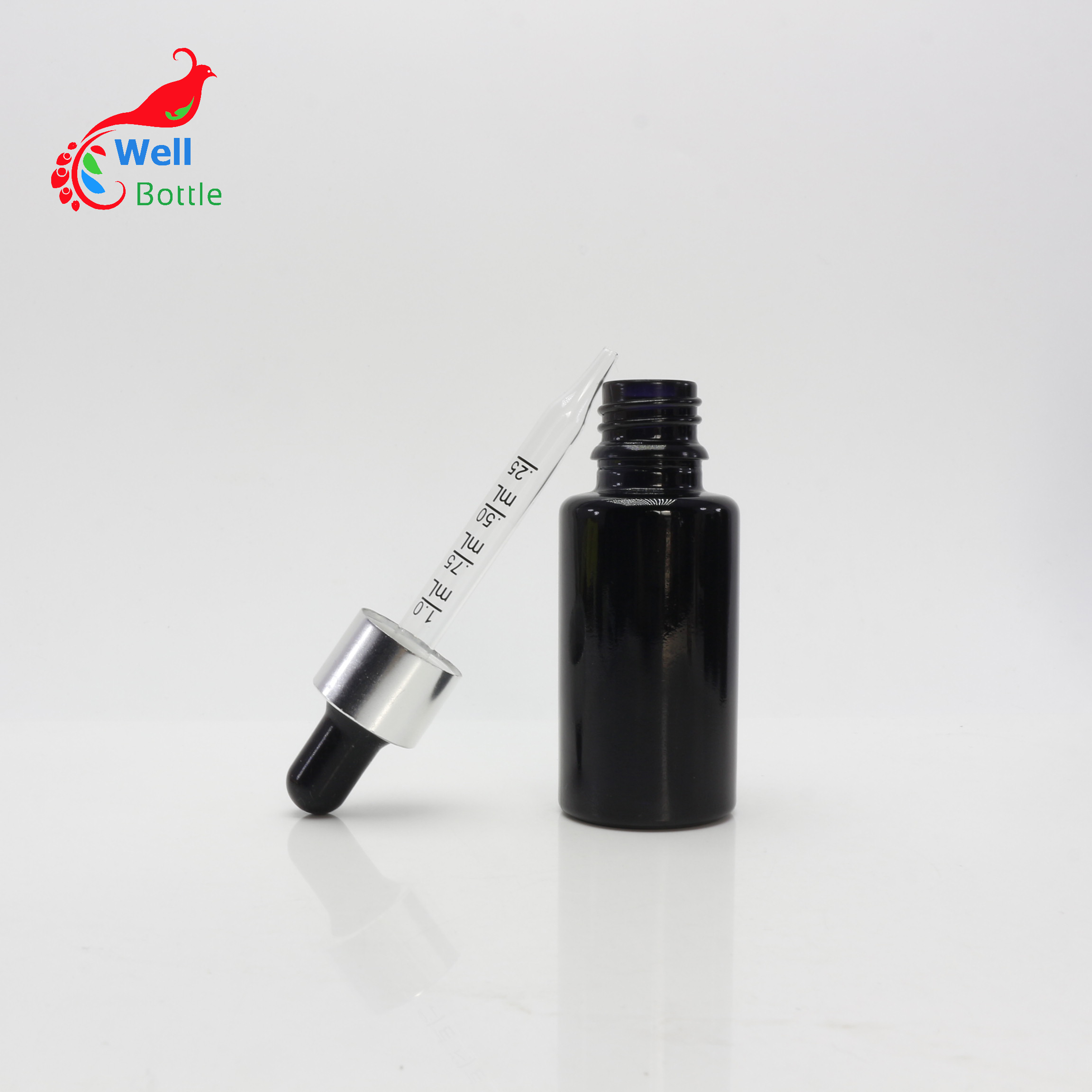 Dark Violet UV shiny black 15 ml Euro Dropper Bottle with tip Scale dropper for essential oil  DV250E