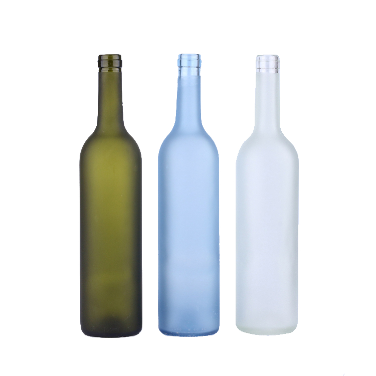 Dark green empty 750ml wine glass bottle long neck wholesales colored frosted clear liquor bottles with cork