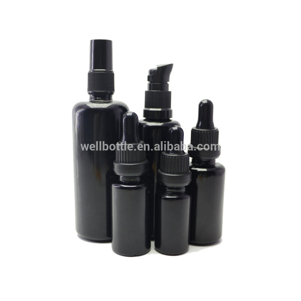 Dark violet glass bottle and Dark violet glass cream jar DVJ-001Z