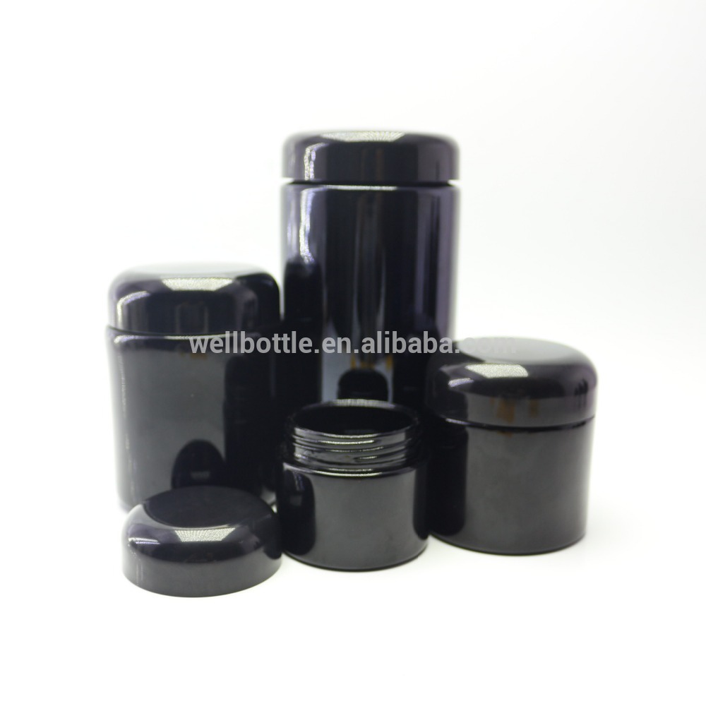 Dark violet glass bottle and Dark violet glass cream jar DVJ-001Z