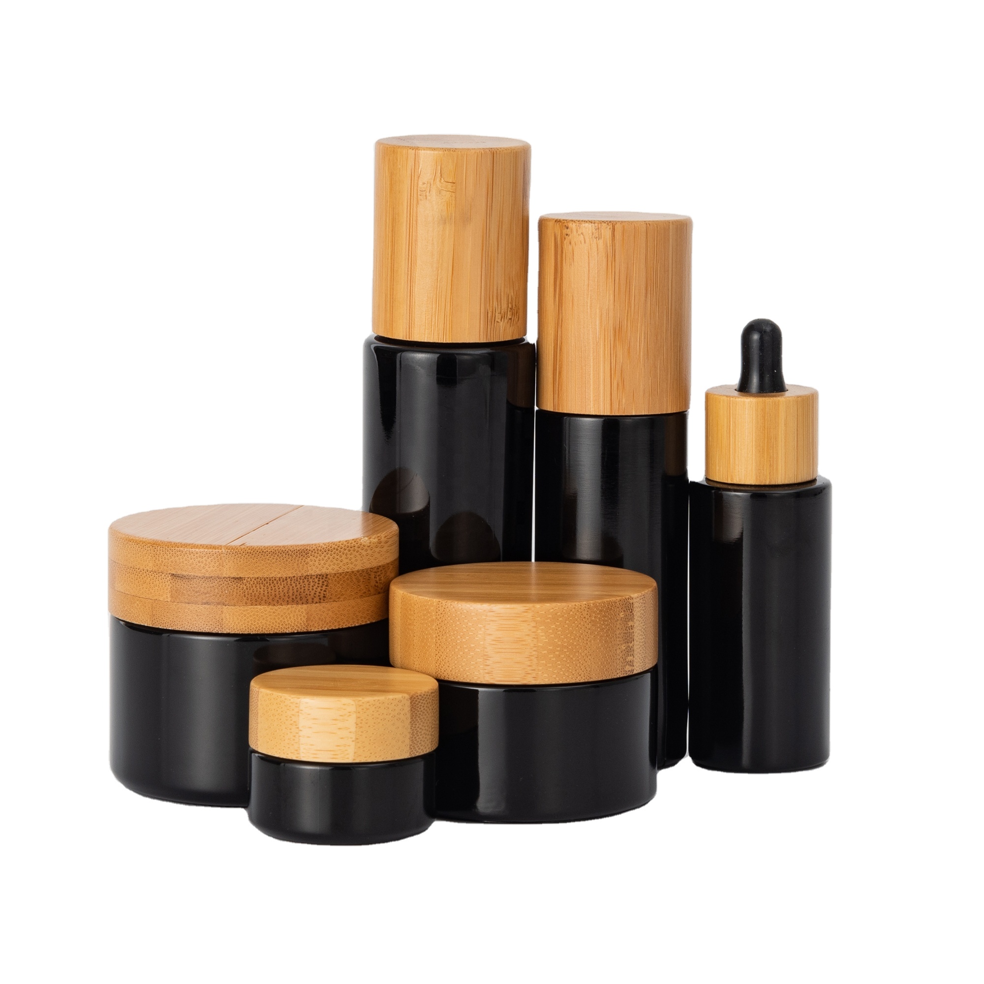 Dark violet glass bottles and jars black bottles and jars with bamboo lid