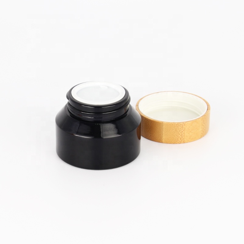 Dark violet glass cream cosmetic jars with bamboo lid china supplier eco friendly