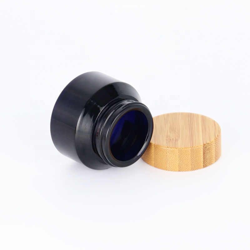 Dark violet glass cream cosmetic jars with bamboo lid china supplier eco friendly