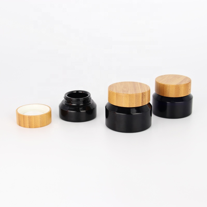 Dark violet glass cream cosmetic jars with bamboo lid china supplier eco friendly