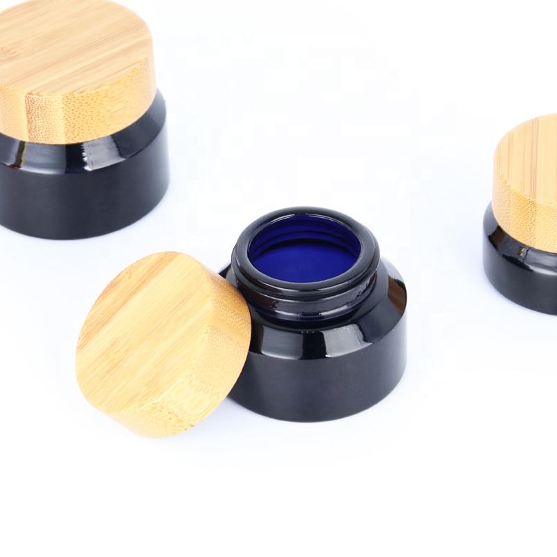 Dark violet glass cream cosmetic jars with bamboo lid china supplier eco friendly