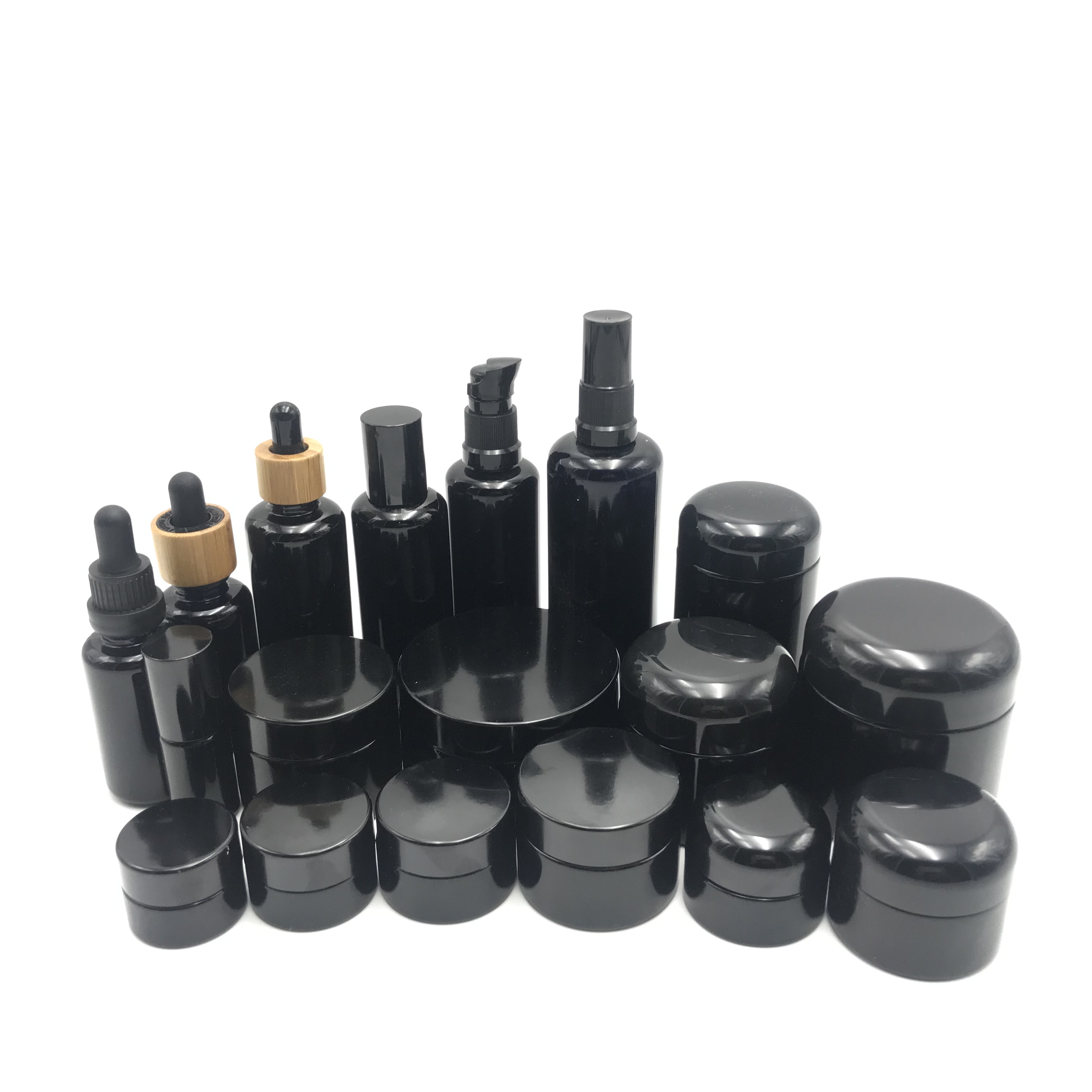 Dark violet glass dropper bottle and Dark violet glass cream jar DBJ-001C