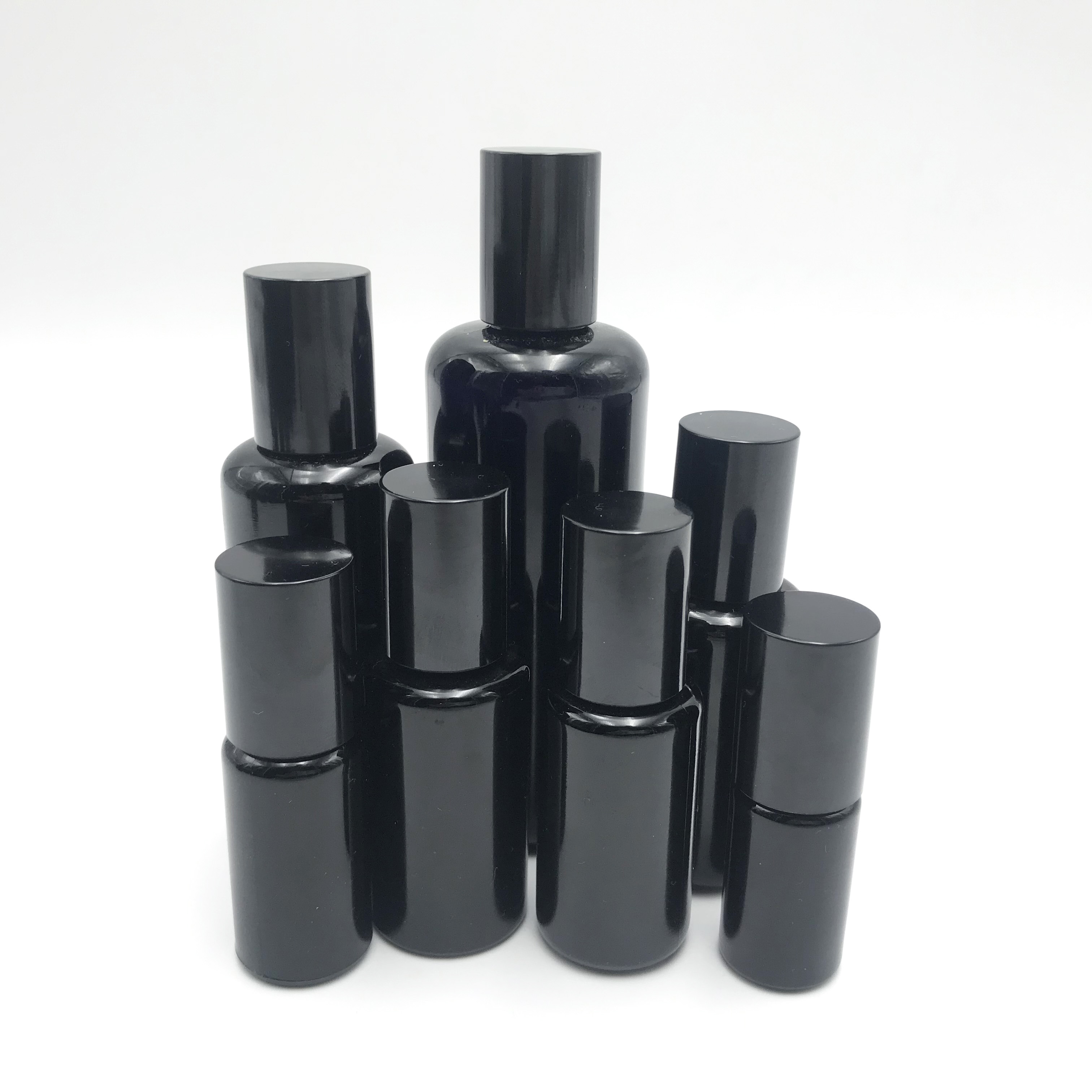 Dark violet glass dropper bottle and Dark violet glass cream jar DBJ-001C